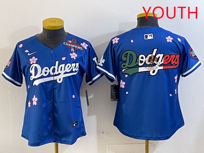 Youth Los Angeles Dodgers Blank Blue Sakura Edition 2025 Nike MLB Jersey style 9->youth mlb jersey->Youth Jersey